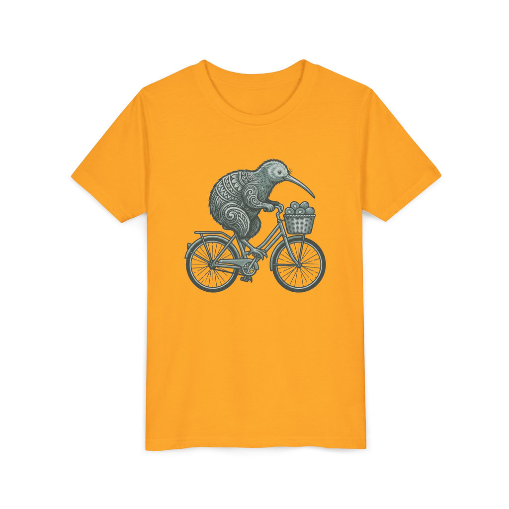 Kids Kiwi Bird Bicycle T‑Shirt – Cute Animal Cycling Graphic Tee for Children