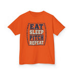 Kids Tee — "Eat Sleep Pitch Repeat" Baseball Shirt