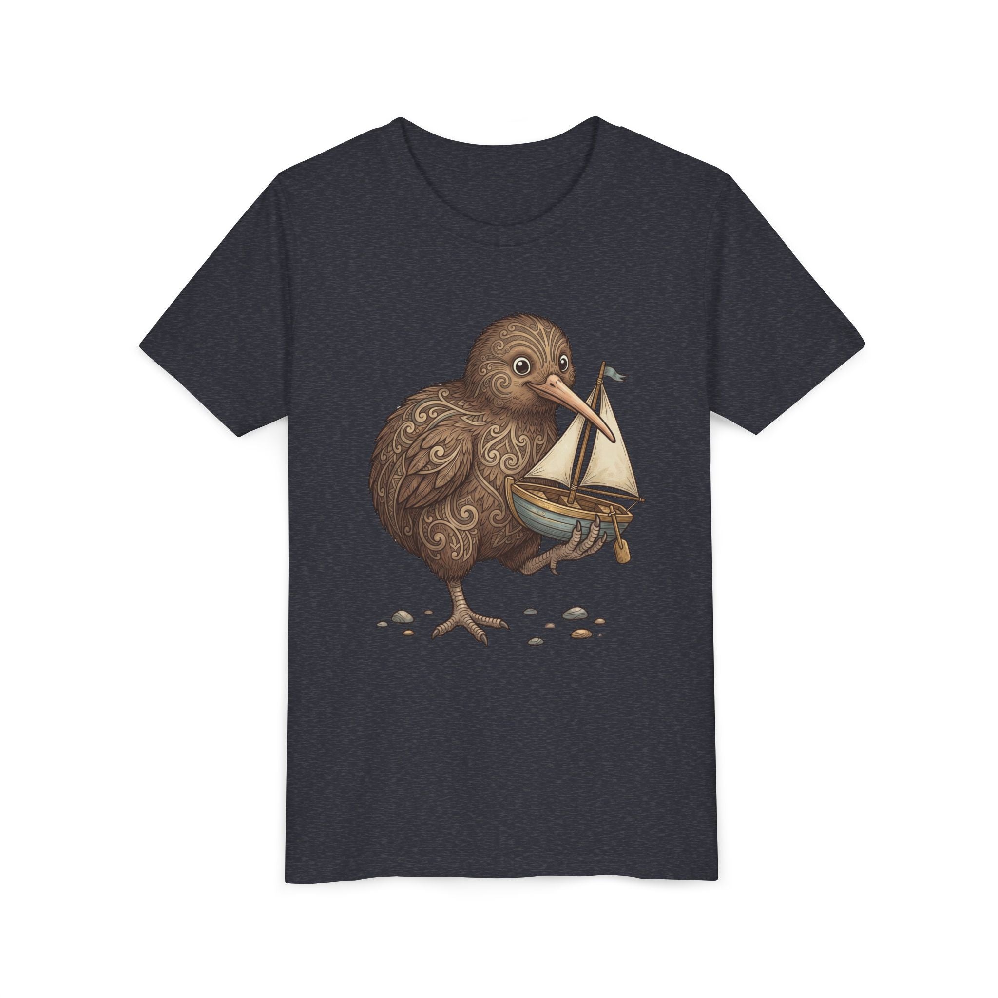 Youth T‑Shirt — Cute Kiwi Bird Holding Toy Sailboat Kids Tee