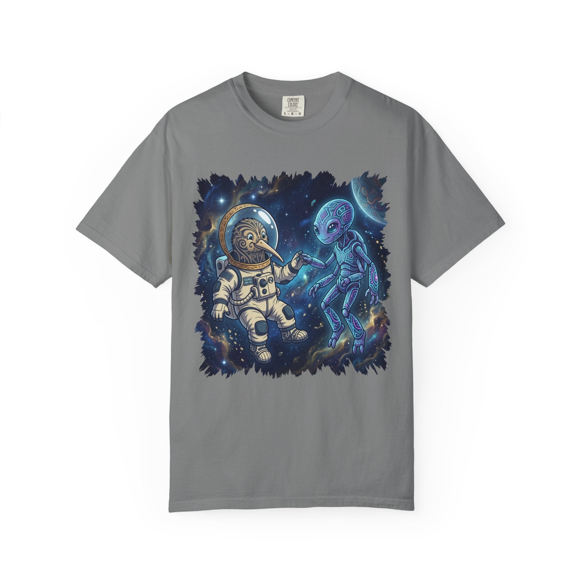 Astronaut & Alien Friendship Tee — Space Adventure Graphic T-Shirt