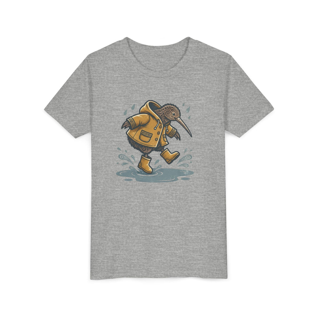 Youth T‑Shirt — Cute Kiwi Bird in Raincoat Splash Design