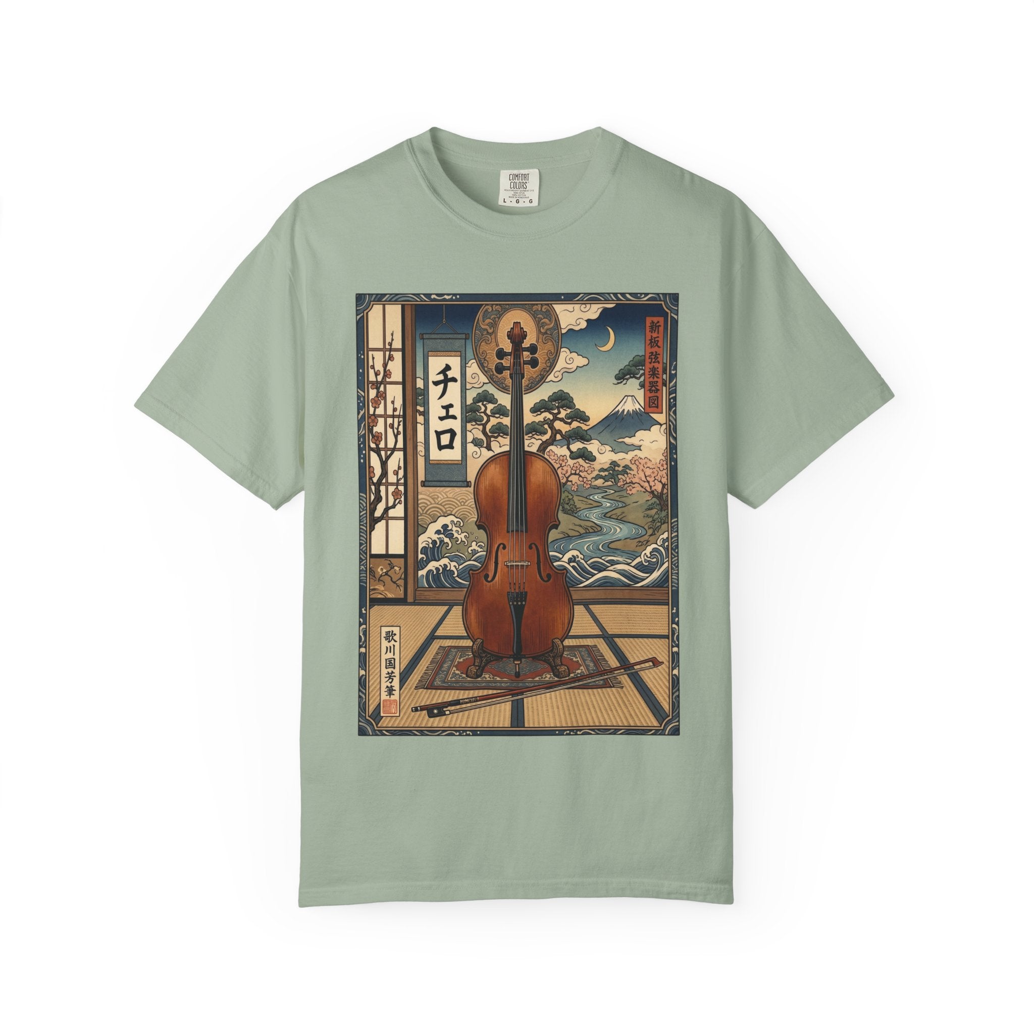 Ukiyo-e Cello Art T-Shirt - Japanese Woodblock Style