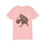 Kids Kiwi Basketball T‑Shirt — Cute Kiwi Bird Dribbling Graphic Tee