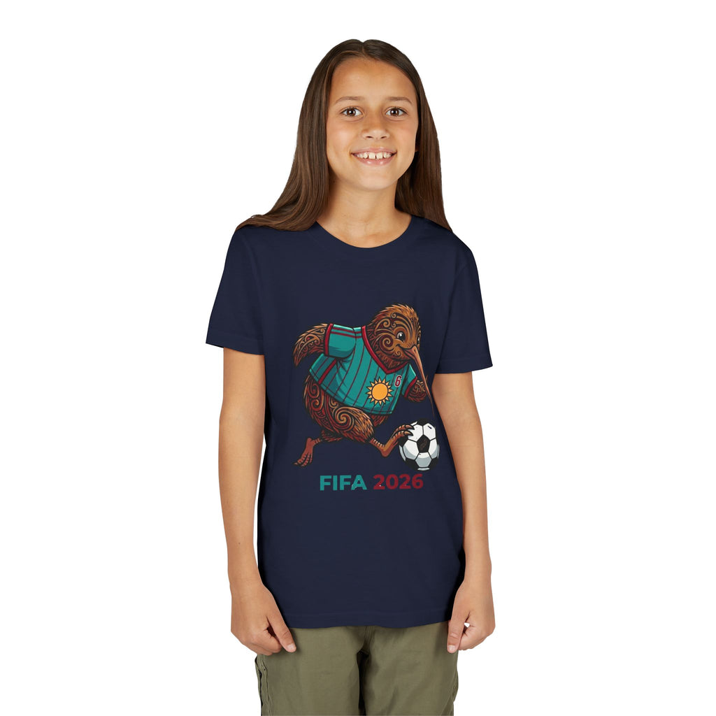 Youth Kiwi Soccer Tee – 'FIFA 2026' Football FIFA 2026 Kiwi Soccer Player T-Shirt, Funny Football Bird Graphic Tee, Unique New Zealand Sports