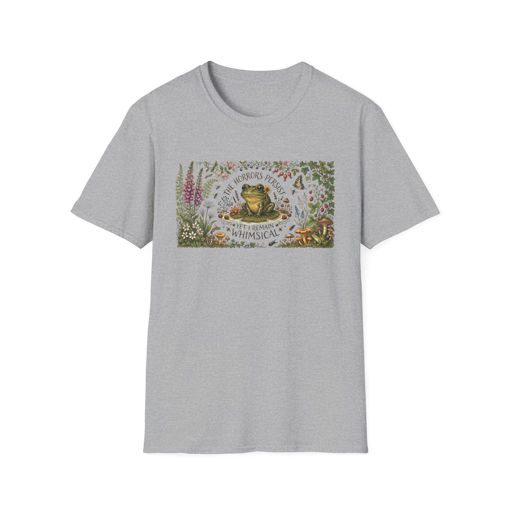 "The Horrors Persist Yet I Remain Whimsical" Floral Frog Tee
