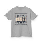 "Welcome to the Dinger Zone" Baseball Tee for Young Players & Fans