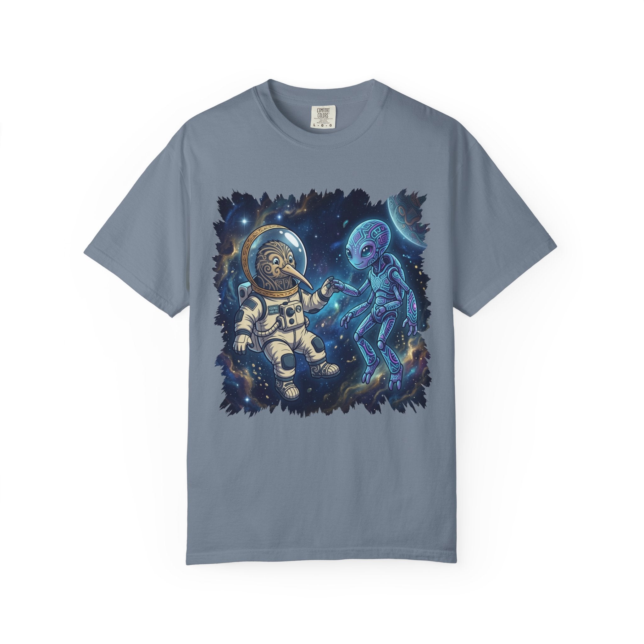 Astronaut & Alien Friendship Tee — Space Adventure Graphic T-Shirt