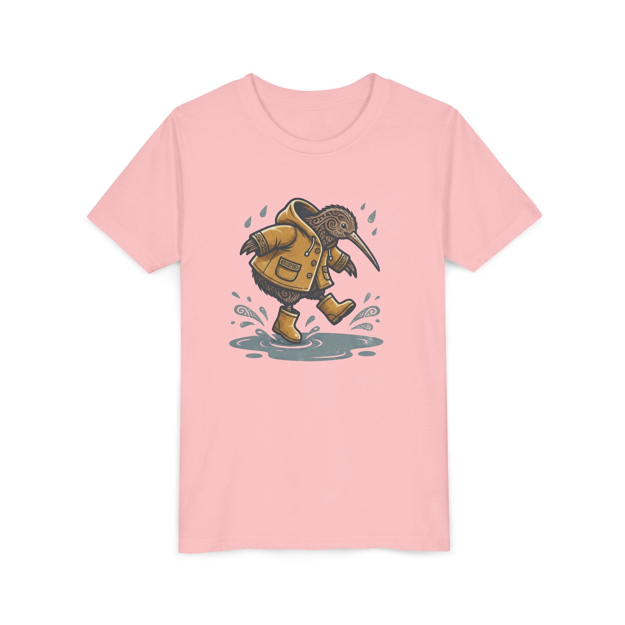 Youth T‑Shirt — Cute Kiwi Bird in Raincoat Splash Design