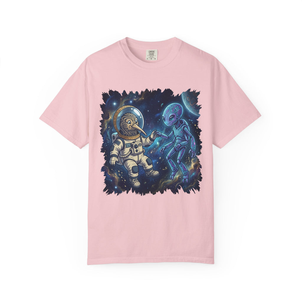 Astronaut & Alien Friendship Tee — Space Adventure Graphic T-Shirt