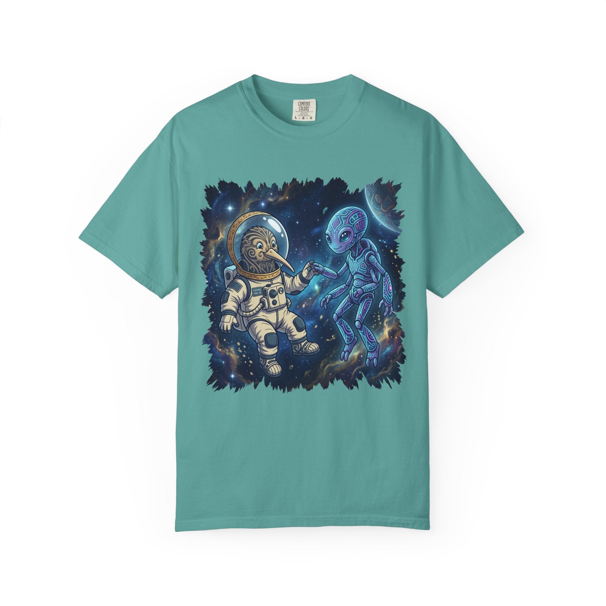 Astronaut & Alien Friendship Tee — Space Adventure Graphic T-Shirt