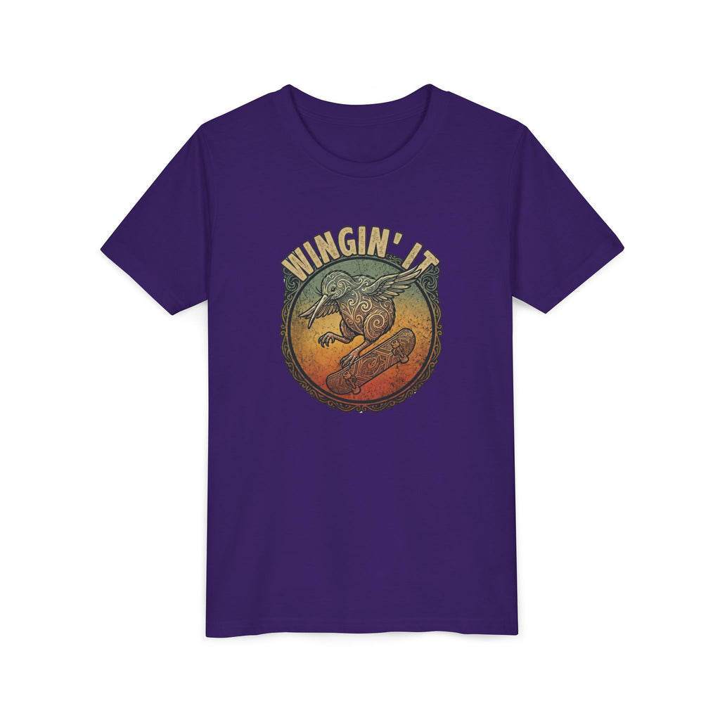 Youth Skateboard T‑Shirt - "Wingin' it" Retro Kiwi Skate Design