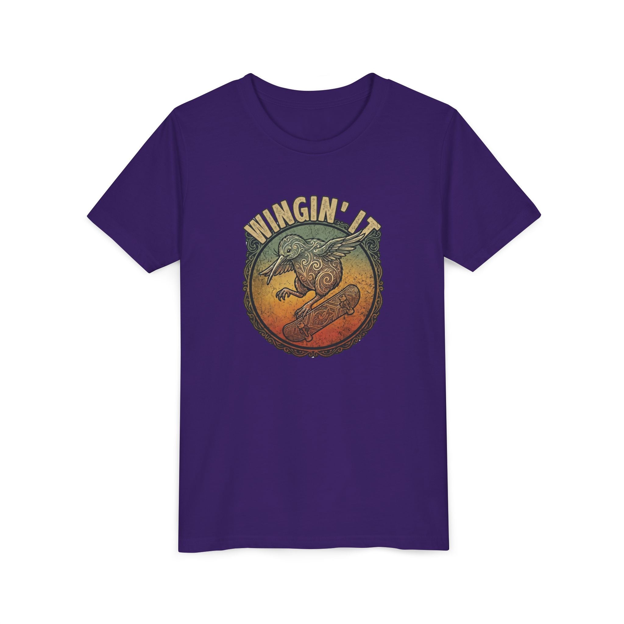 Youth Skateboard T‑Shirt - "Wingin' it" Retro Kiwi Skate Design