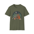 Camping Kiwi T-Shirt — Cute Kiwi Bird by Campfire Night Sky Tee