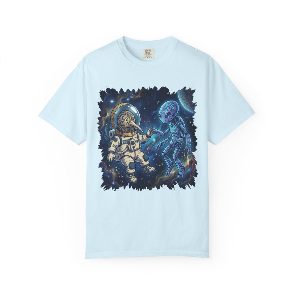 Astronaut & Alien Friendship Tee — Space Adventure Graphic T-Shirt