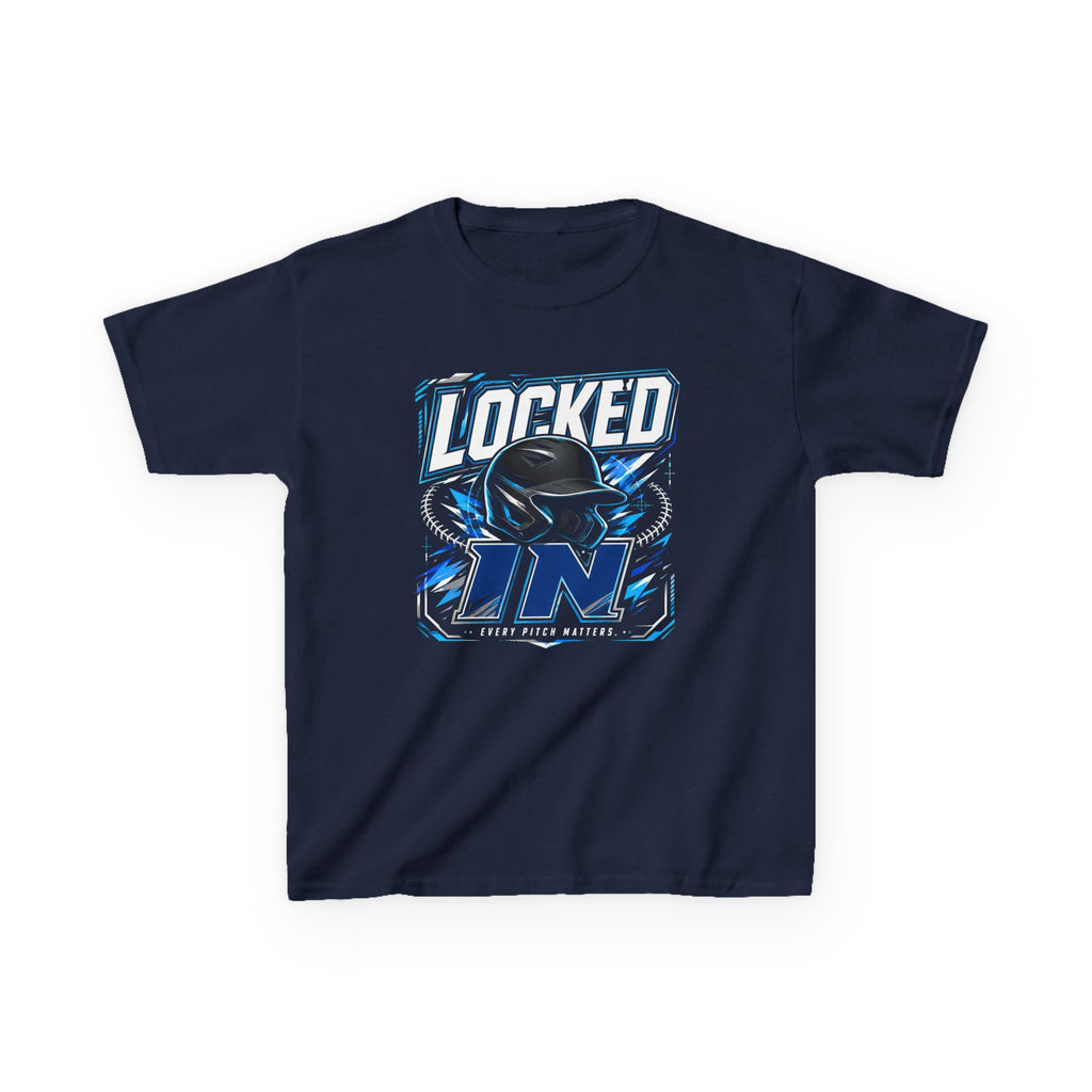 Locked In Kids T‑Shirt — Youth Baseball/Softball Helmet Graphic