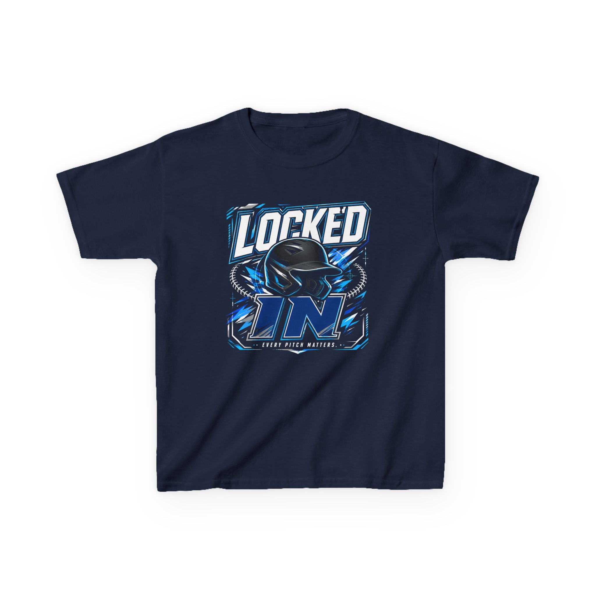 Locked In Kids T‑Shirt — Youth Baseball/Softball Helmet Graphic
