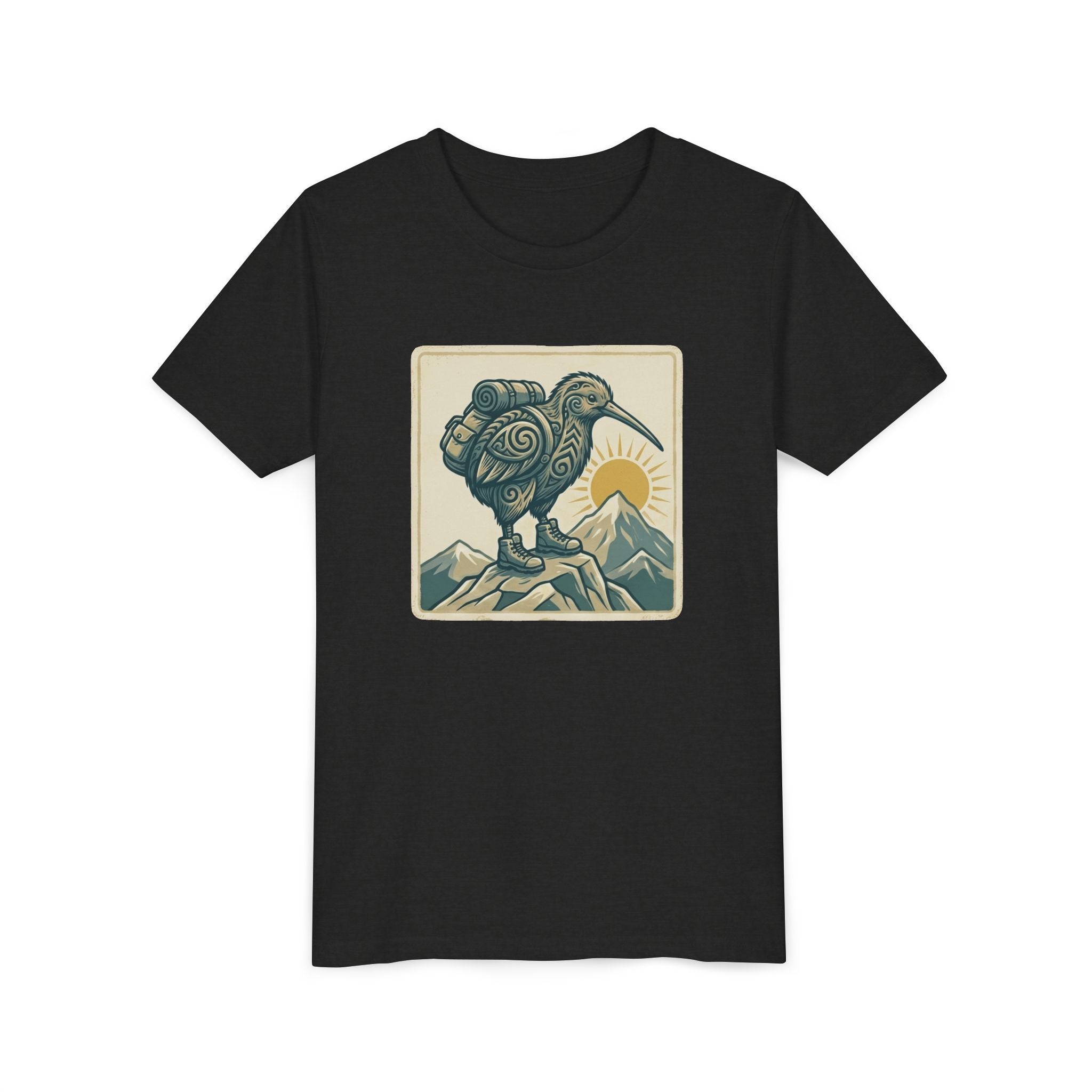 Youth Tee — Kiwi Bird on Mountains Graphic Shirt