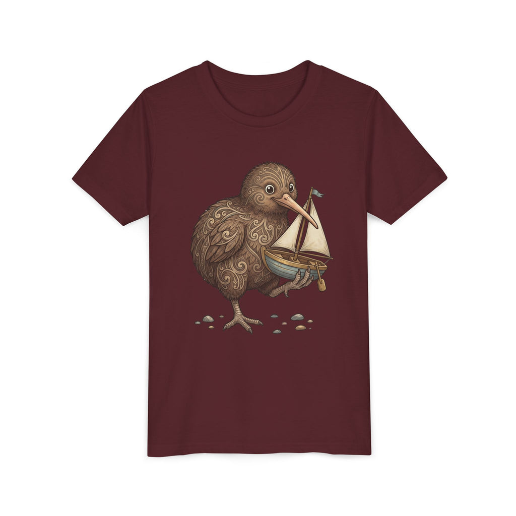 Youth T‑Shirt — Cute Kiwi Bird Holding Toy Sailboat Kids Tee