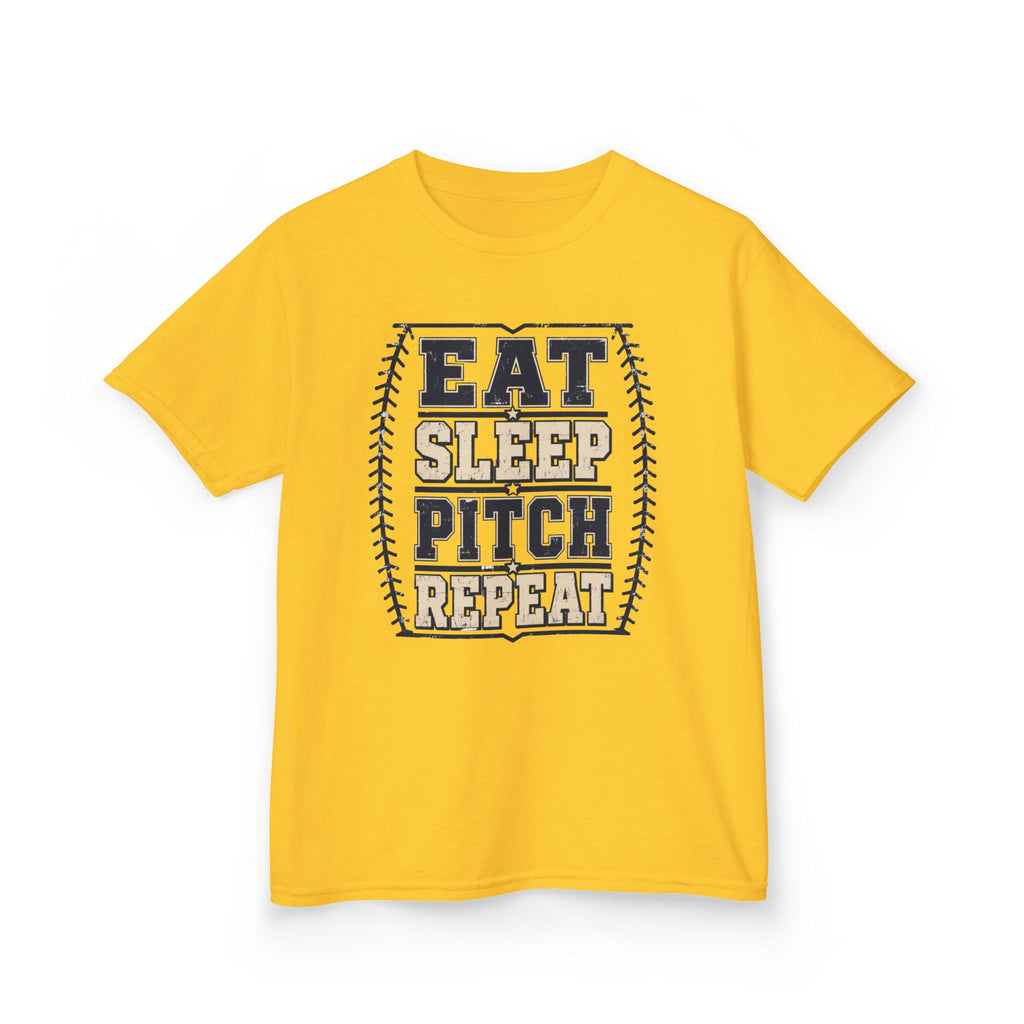 Kids Tee — "Eat Sleep Pitch Repeat" Baseball Shirt