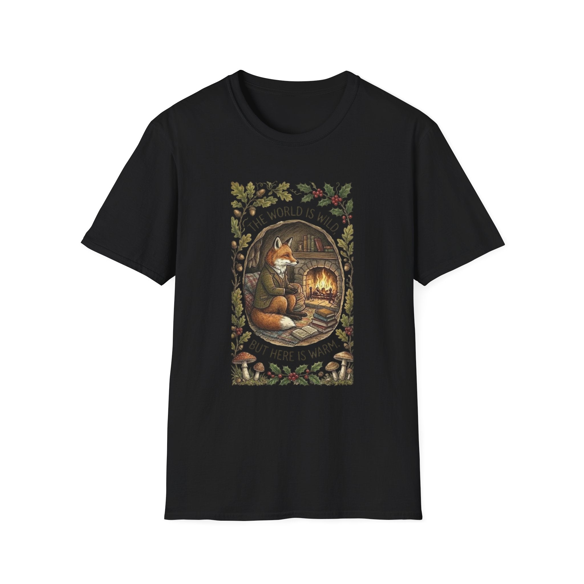 "The World Is Wild, But Here Is Warm" Cozy Cottagecore Fox Tee
