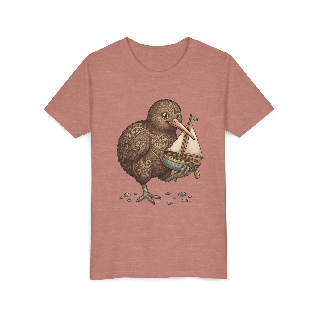 Youth T‑Shirt — Cute Kiwi Bird Holding Toy Sailboat Kids Tee