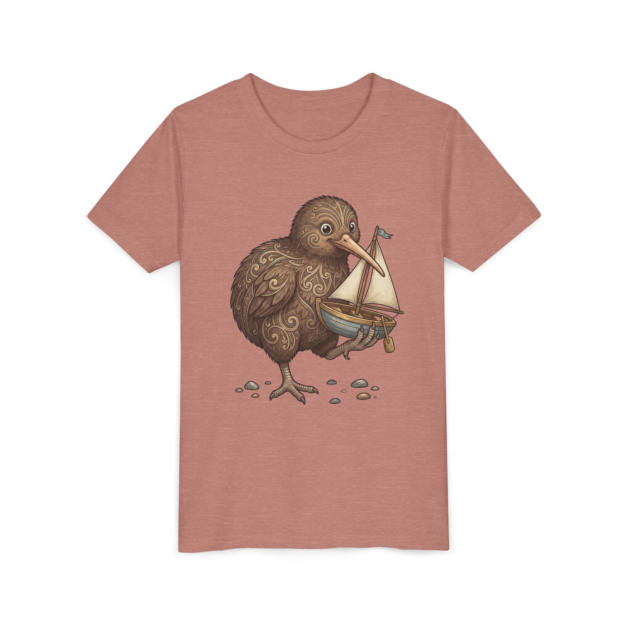 Youth T‑Shirt — Cute Kiwi Bird Holding Toy Sailboat Kids Tee