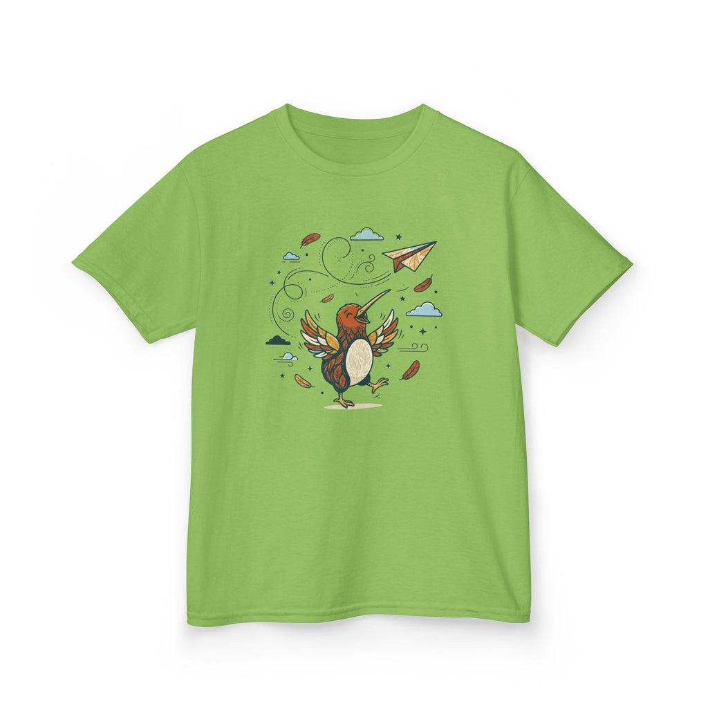 Kiwi Bird Delighted by Paper Airplane