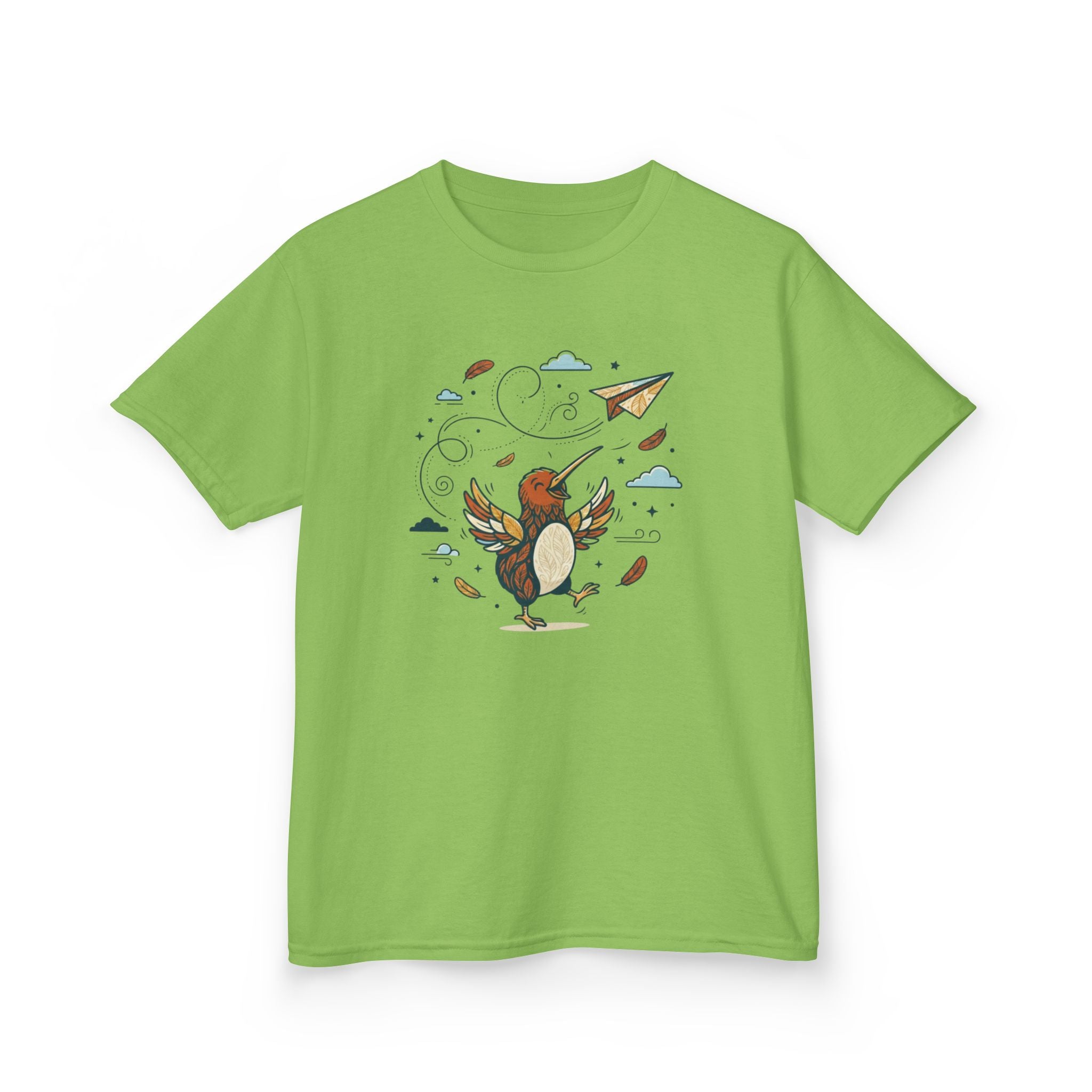 Kiwi Bird Delighted by Paper Airplane