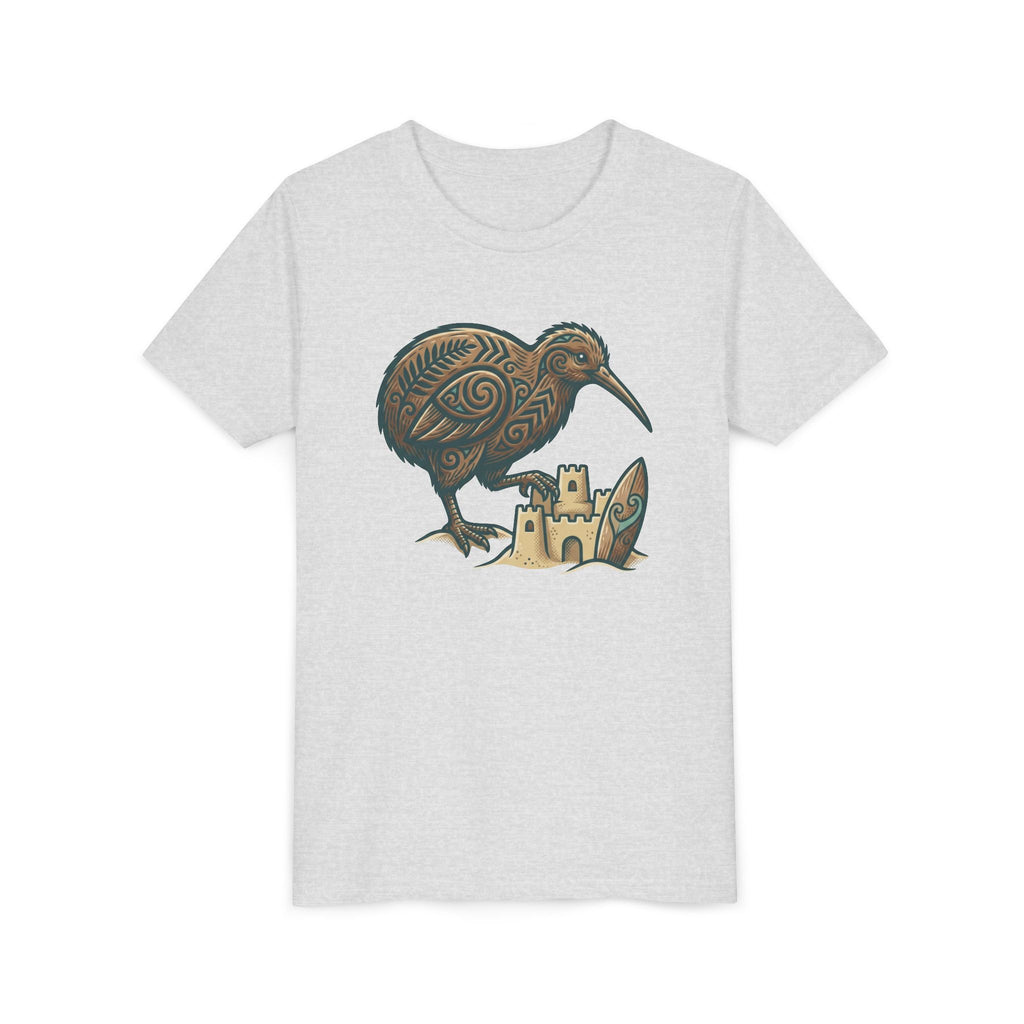Youth Tee — Kiwi Bird & Sandcastle Kids T‑Shirt (Cute Beach Animal Design)