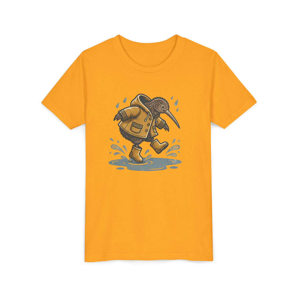 Youth T‑Shirt — Cute Kiwi Bird in Raincoat Splash Design