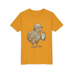 Youth Tee — Whimsical Kiwi Bird Drinking Bubble Tea Graphic
