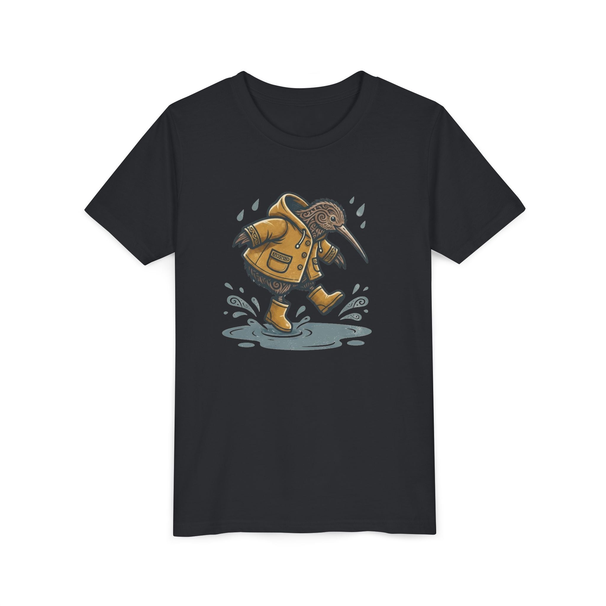 Youth T‑Shirt — Cute Kiwi Bird in Raincoat Splash Design