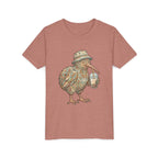Youth Tee — Whimsical Kiwi Bird Drinking Bubble Tea Graphic