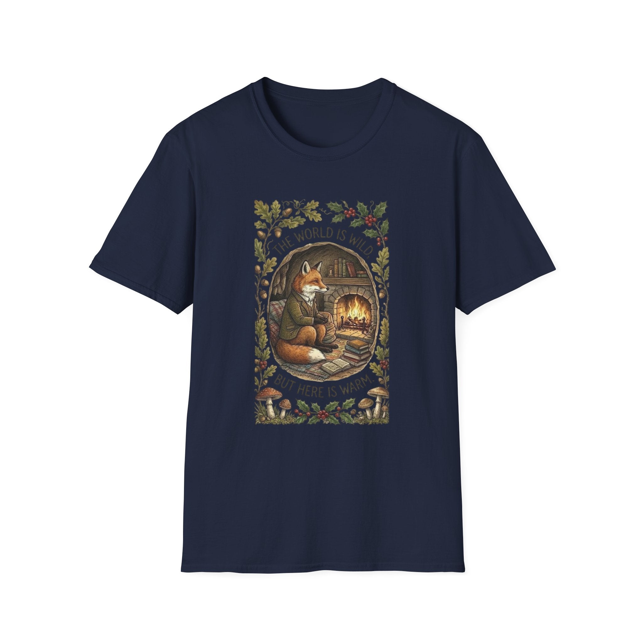 "The World Is Wild, But Here Is Warm" Cozy Cottagecore Fox Tee