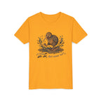 Youth Tee — Cute Kiwi Bird Splash “a little dirt never hurt” Kids Graphic Shirt