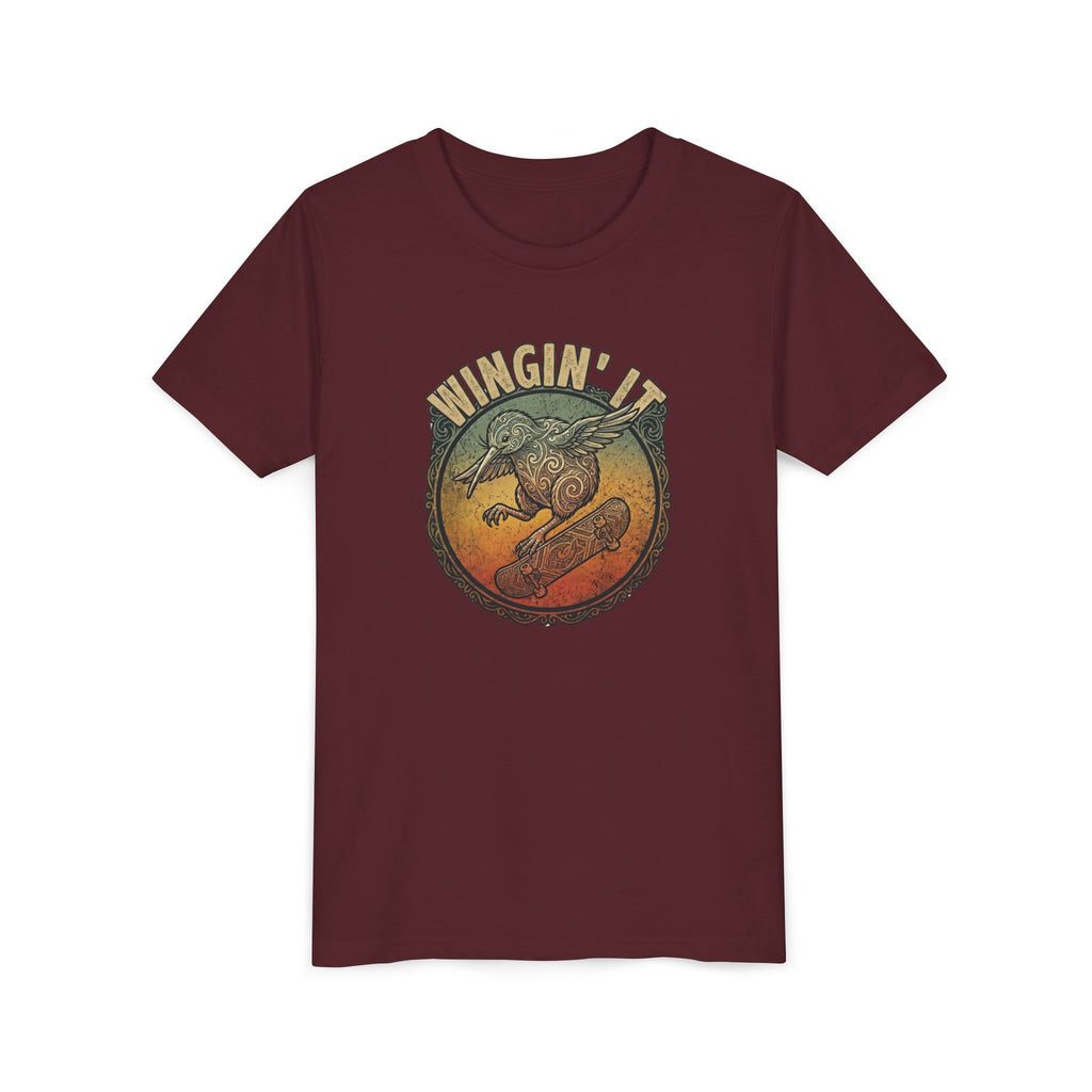 Youth Skateboard T‑Shirt - "Wingin' it" Retro Kiwi Skate Design