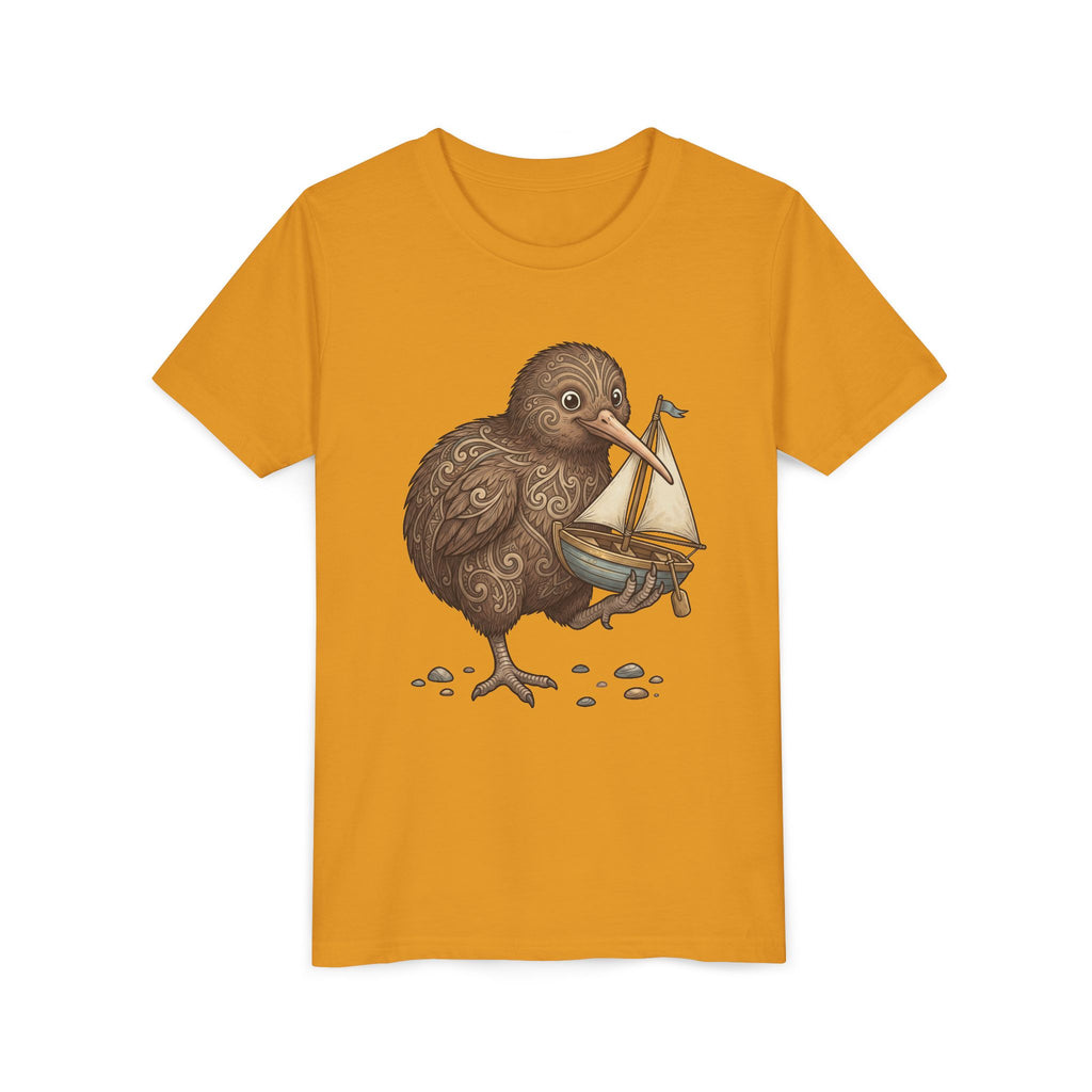 Youth T‑Shirt — Cute Kiwi Bird Holding Toy Sailboat Kids Tee