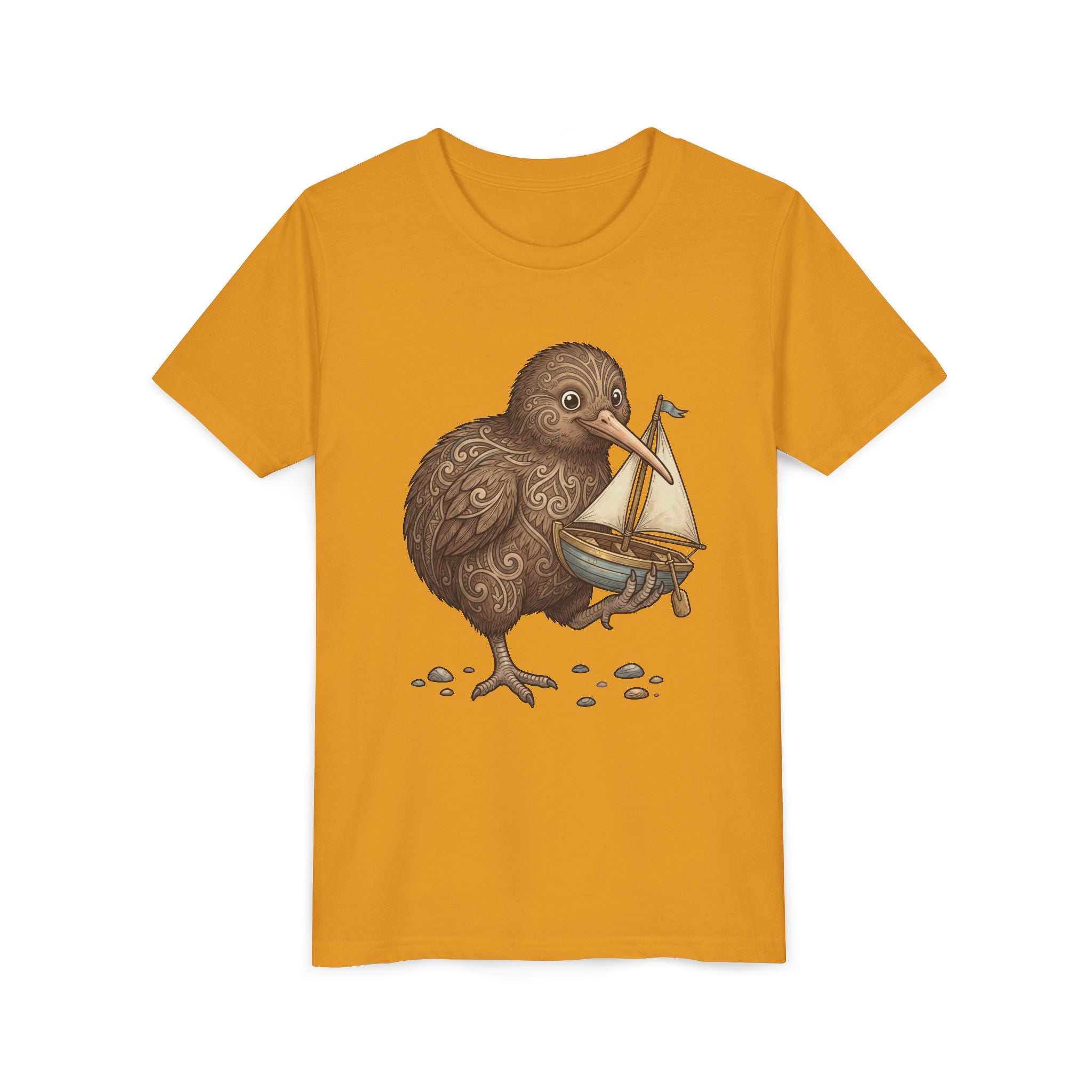 Youth T‑Shirt — Cute Kiwi Bird Holding Toy Sailboat Kids Tee
