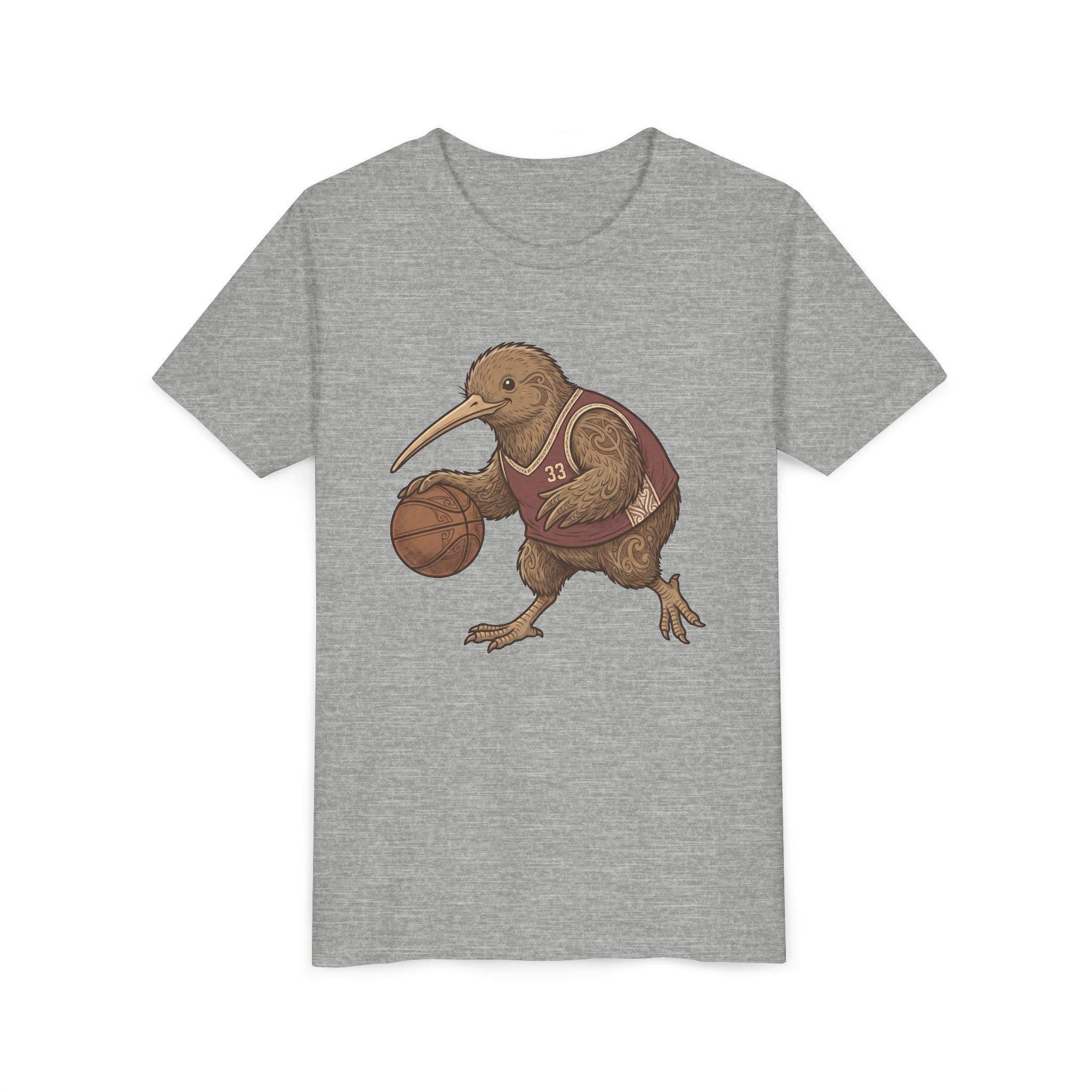 Kids Kiwi Basketball T‑Shirt — Cute Kiwi Bird Dribbling Graphic Tee